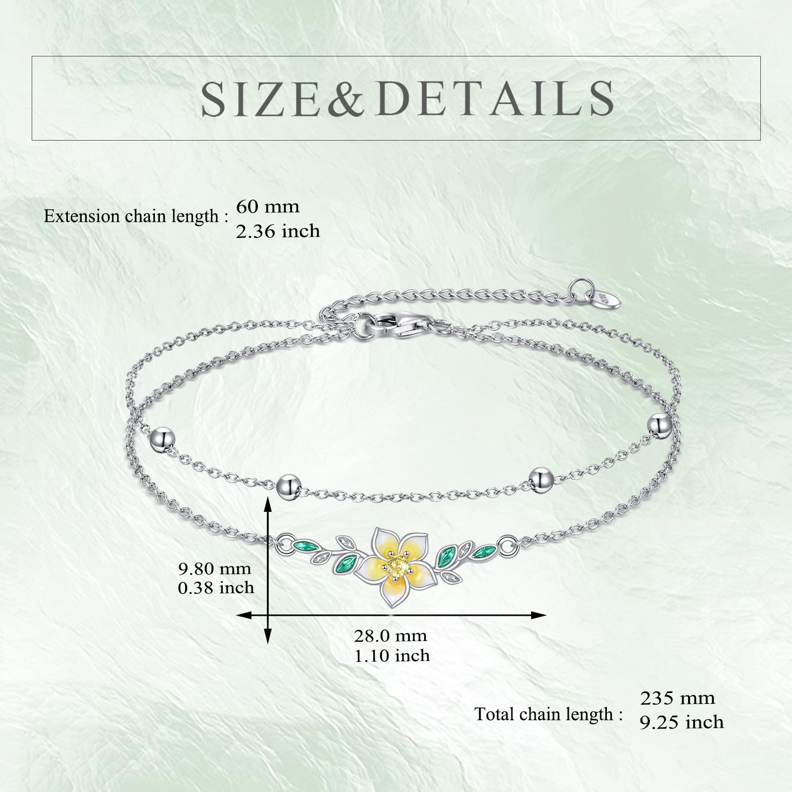 YFN Bracciale in argento sterling 925, a doppio strato, con fiori, alla moda, regalo di compleanno, per signore, madre, nonna