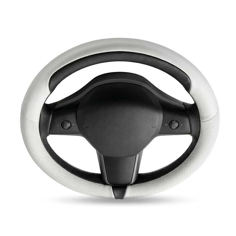Capa para Volante em Couro Preto e Branco para Tesla Model 3 e Model Y Junsungo TS-3Y