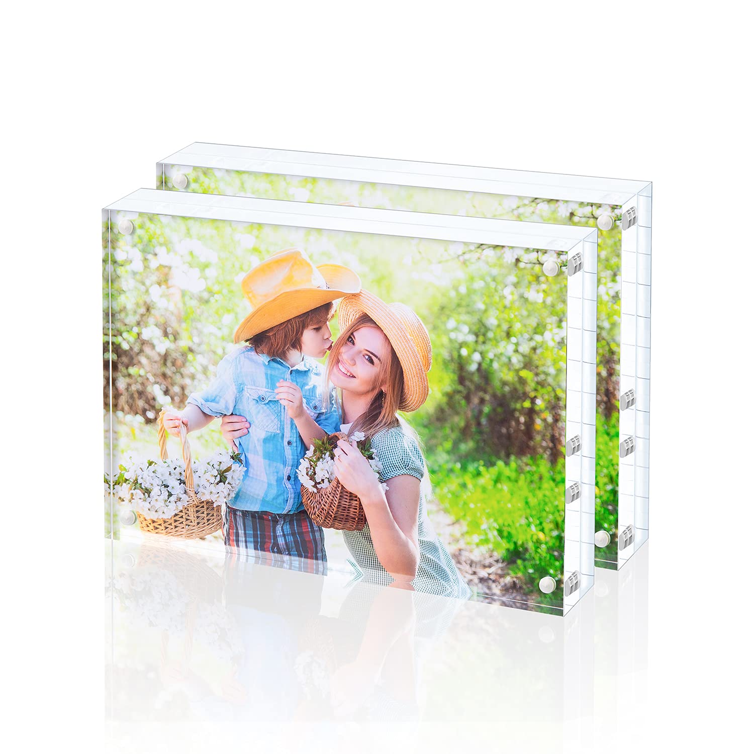 Acrylic Picture Frame , Clear Freestanding Double Sided 20mm Thickness Frameless Magnetic Photo Frames Desktop Display with Gift Box Package (4x6 2 pack)