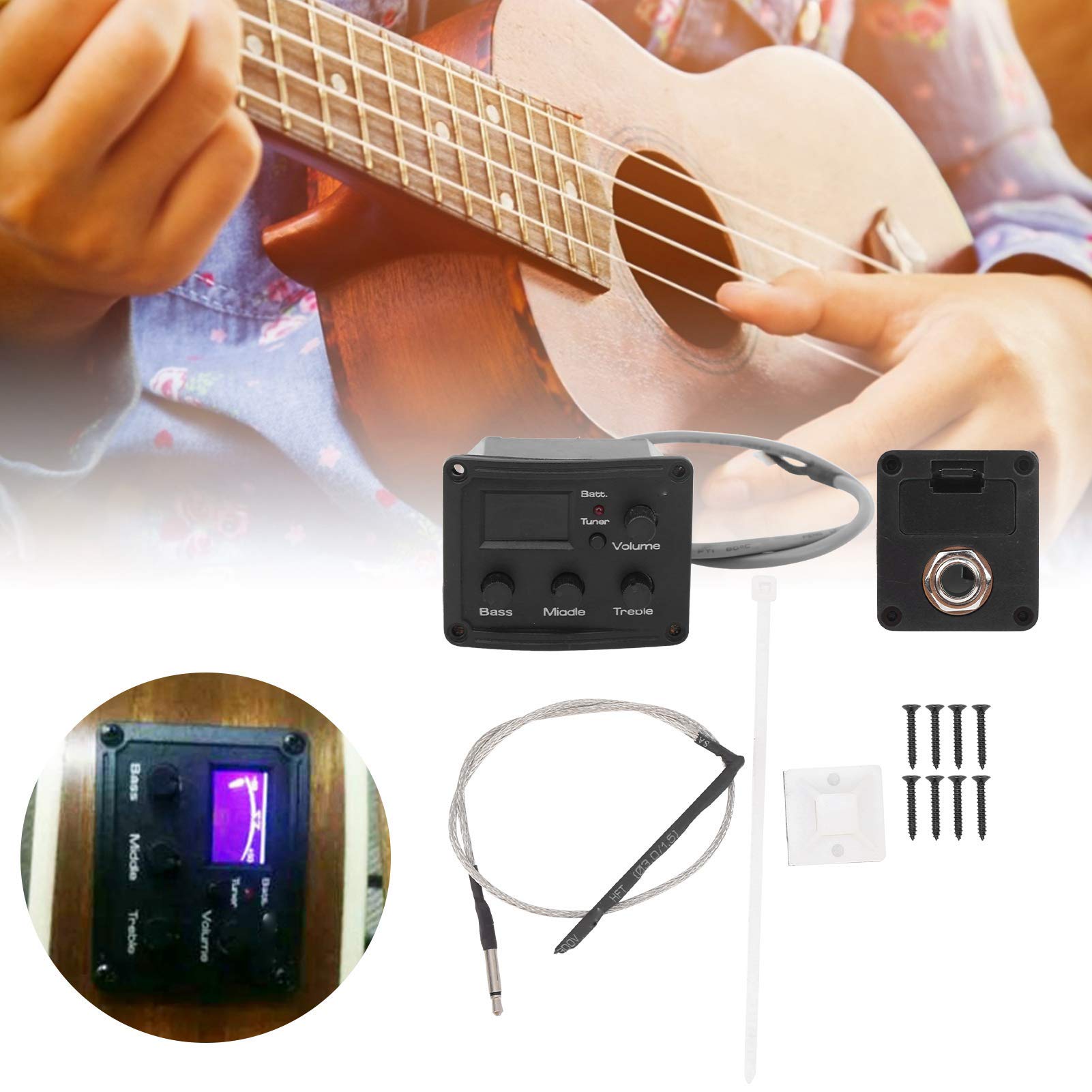 Dilwe Sintonizador EQ de Pastilla de Ukelele con Pantalla LED Ecualizador de 3 segmentos Accesorio de Instrumento Musical para Amantes del Ukelele