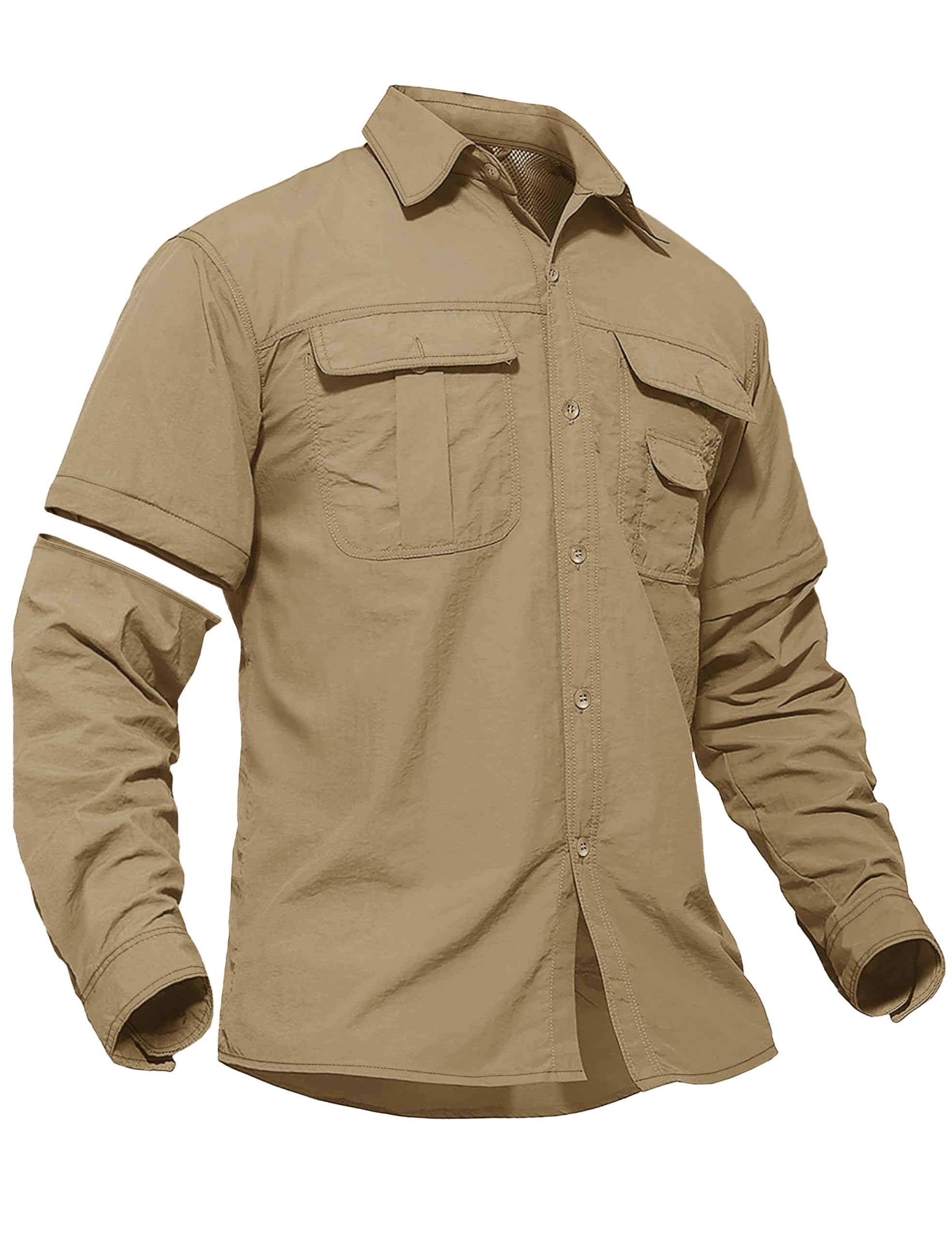 TACVASEN Men's Convertible Long Sleeve Fishing Shirts Quick Dry Button Up Tactical Shirts for Work Safari Hiking