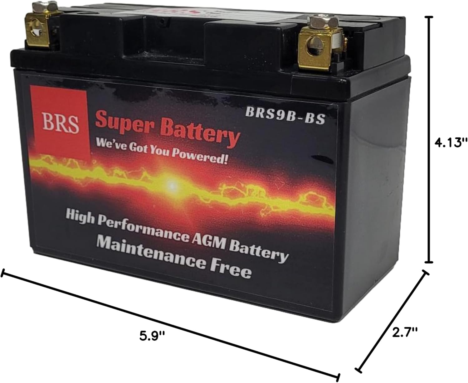 9B-BS High Performance Battery For ATV, Motorcycle, Snowmobile, UTV - 12v 9ah 140 CCA - Sealed AGM Maintenance Free