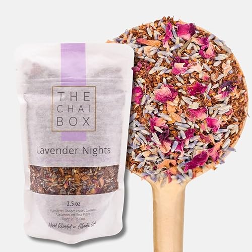 The Chai Box - Noches de lavanda - Té Chai sin cafeína - Destacado en las cosas favoritas de Oprah - Perfecto para la relajación nocturna. Hojas de