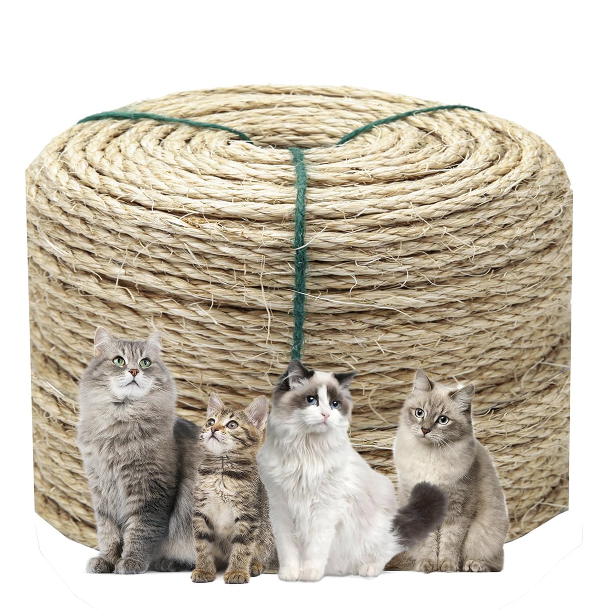 Juomid 1/6 Inch Natural Sisal Rope, 164-Feet, 50m, for Cat Scratching Post, Tower, DIY Hemp Twine, Replacement, Sisal Fiber, Biodegradable, 4mm Diameter — image 1