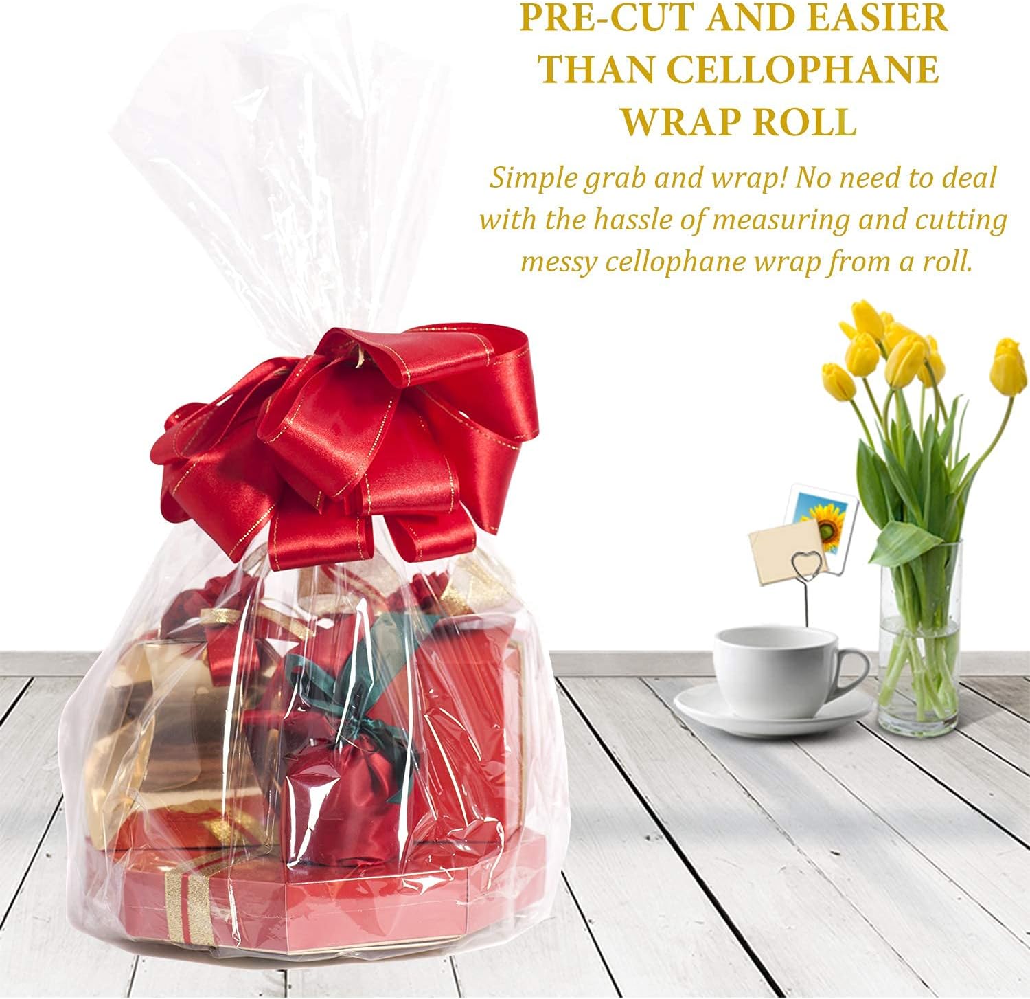 Cellophane Bags 10x20 Inches,20 Pcs Cellophane Gift Bags for Small Baskets, Mugs and Gifts : Health & Household