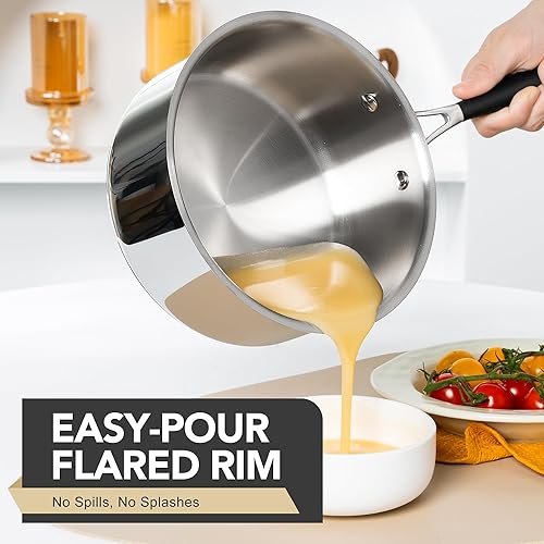 Miniatura 6 de MICHELANGELO Triply - Cacerola de acero inoxidable con tapa, 6 piezas, sartén de acero inoxidable con mango de baquelita, juego de cacerolas