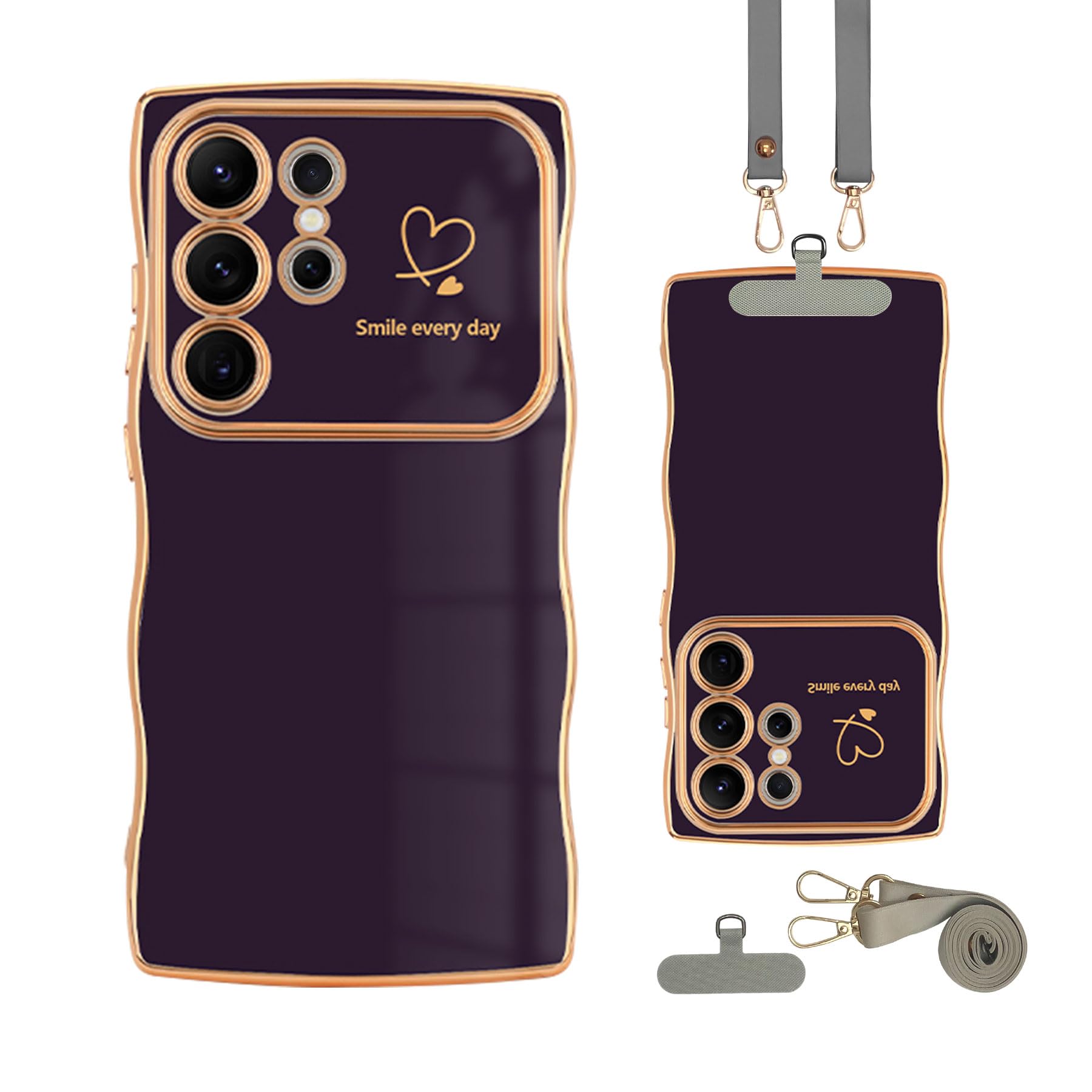 HERCAFIE Case for Samsung Galaxy S24 Ultra Case,Cute Curly Shape Wavy Frame Love Pattern Sturdy Fit Protective Case Cover for Samsung S24 Ultra for