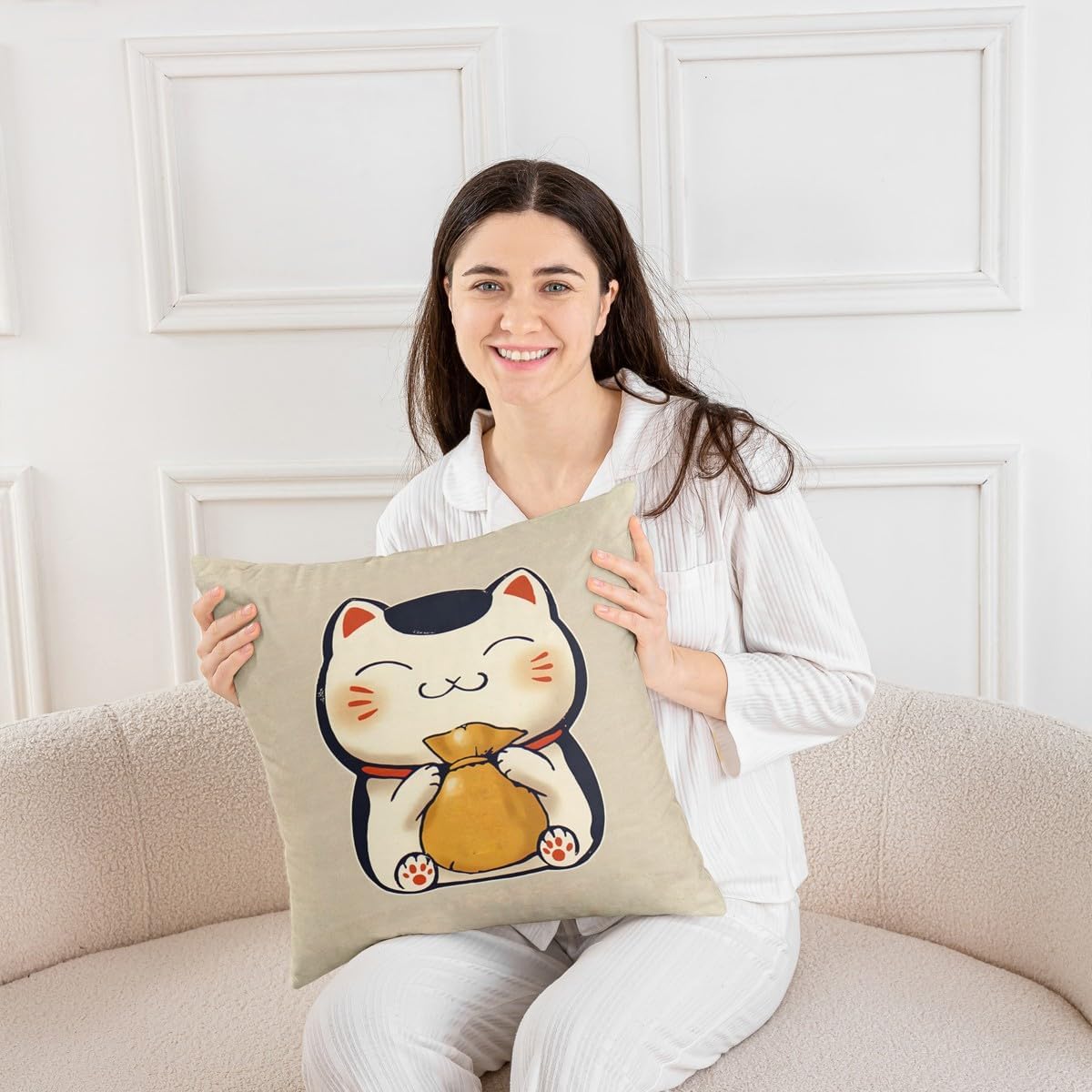 jejeloiu Japanese Cat Throw Pillow Covers Set of 1 for Boys Girls Teens image 4