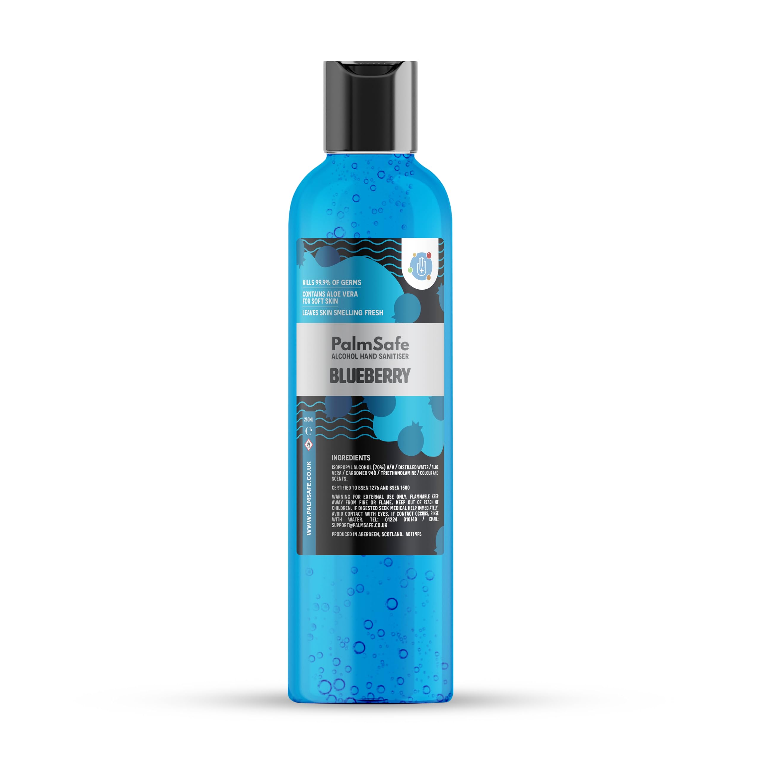 Palm Safe Blueberry Alcohol Hand Sanitiser 250 ml Disc Top Bottle