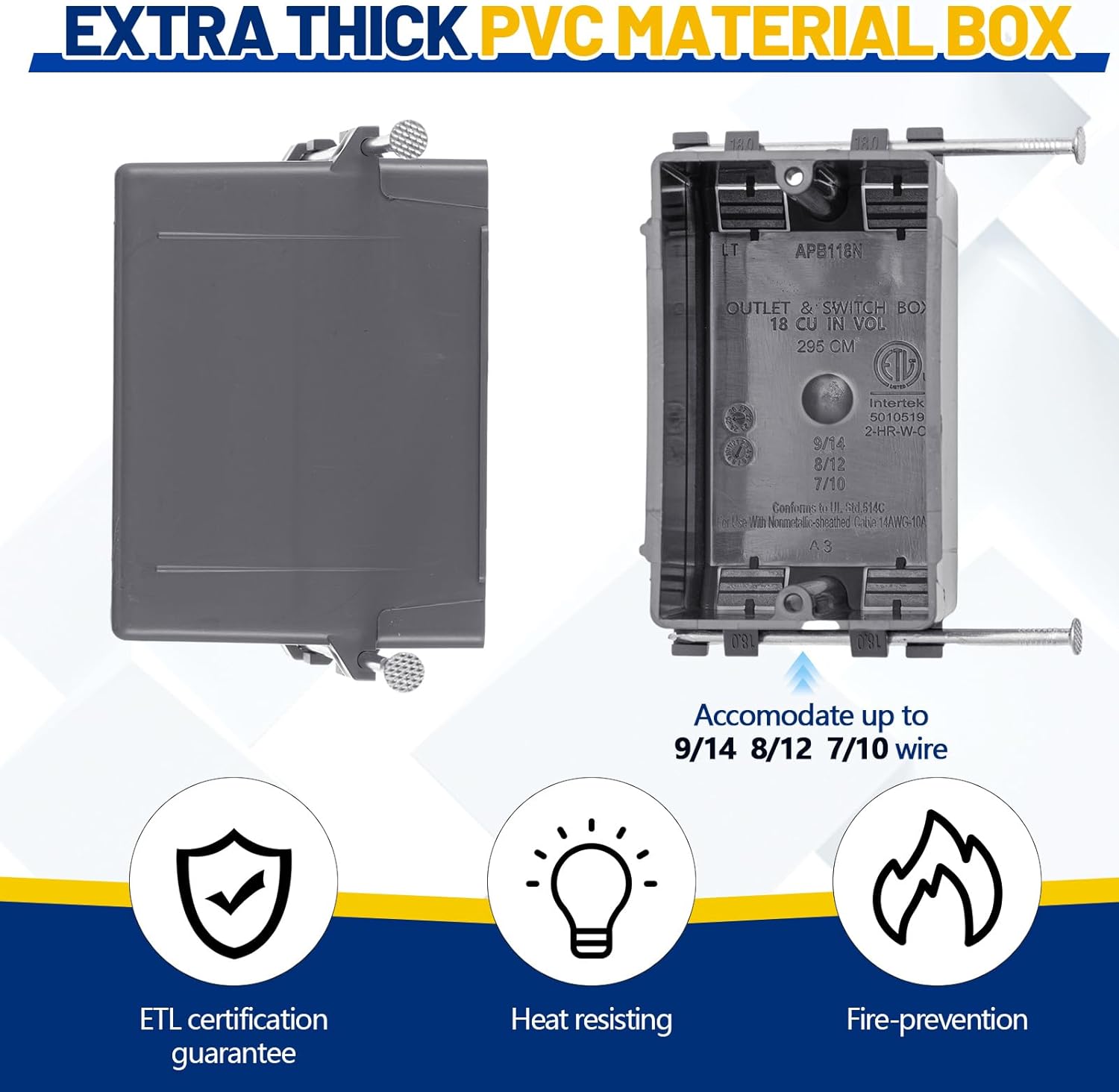 20 Pcs 1-Gang New Work Electrical Outlet Box, 18 Cubic Inch Plastic Outlet Box, Grey PVC Electrical Junction ETL Listed for Construction Flexibly Adjusted Home Improvement