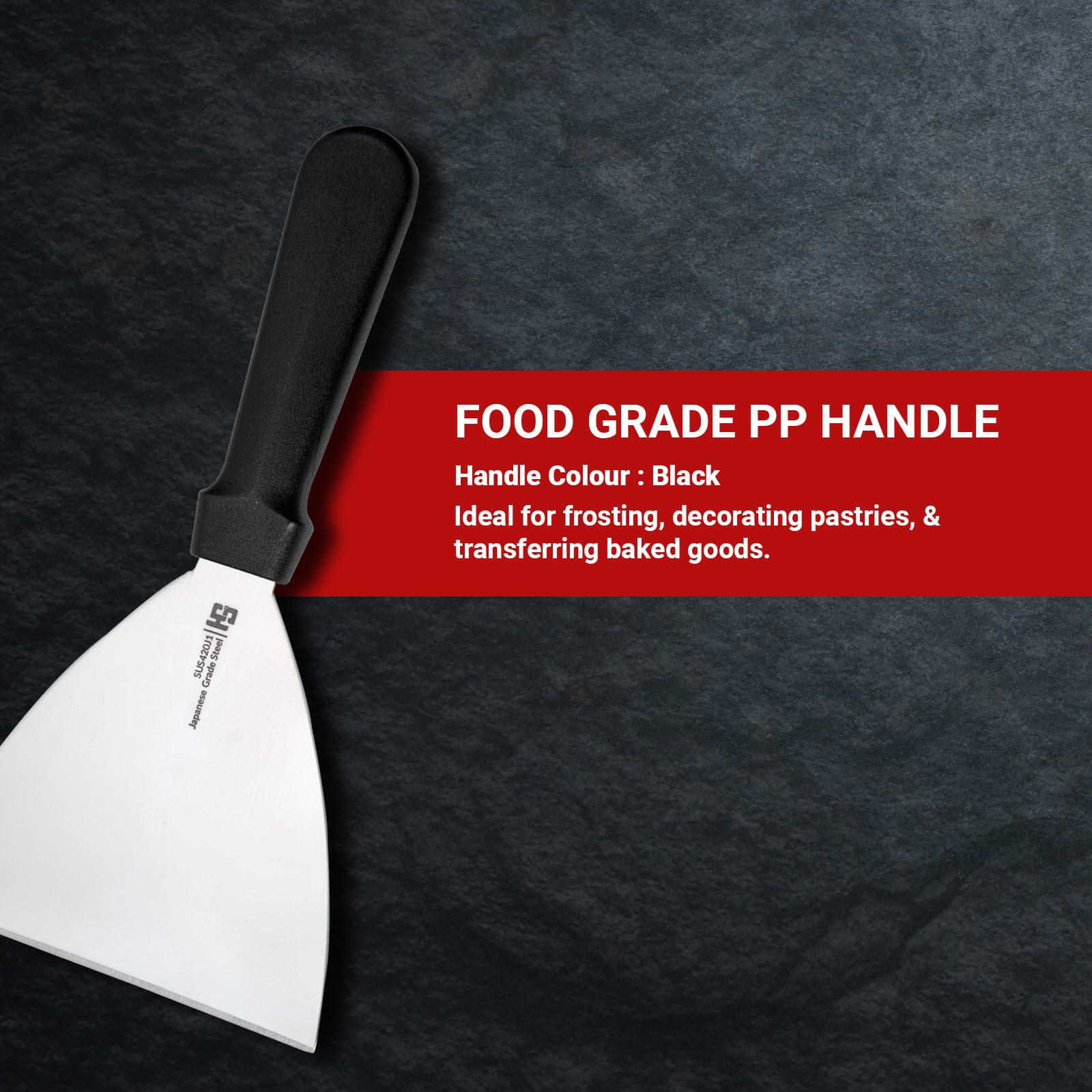 HS 6 Inch Professional Scraper with Medium Handle | Japanese Grade | Stainless Steel for Commercial Use | Black | SUS420J2 3