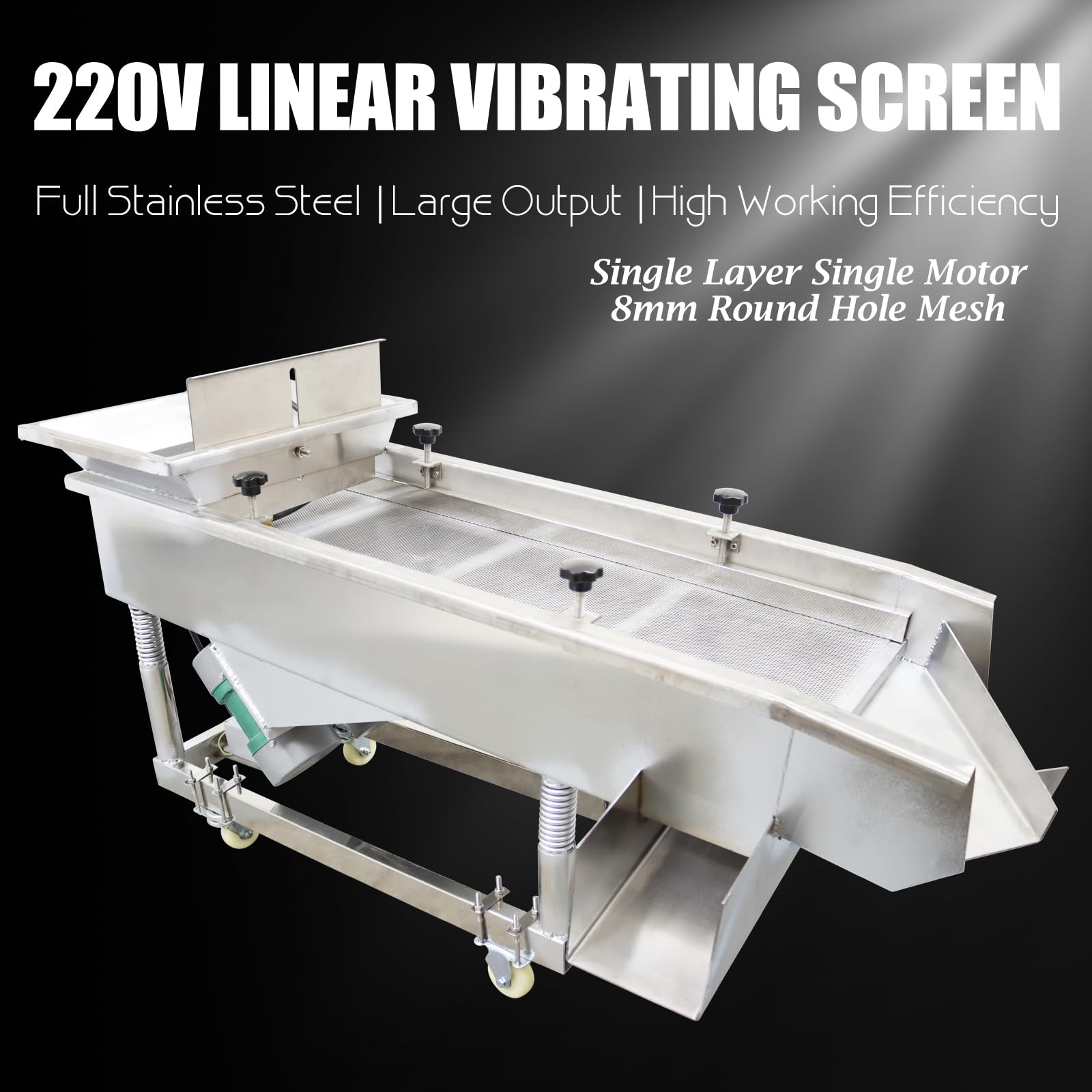 WYDDDARY Linear Vibrating Sieve Electric Screen Shaker Stainless Steel Medium Linear Sifter Machine Single Layer Single Motor 220V 8mm Round Hole Mesh(JG50-150)