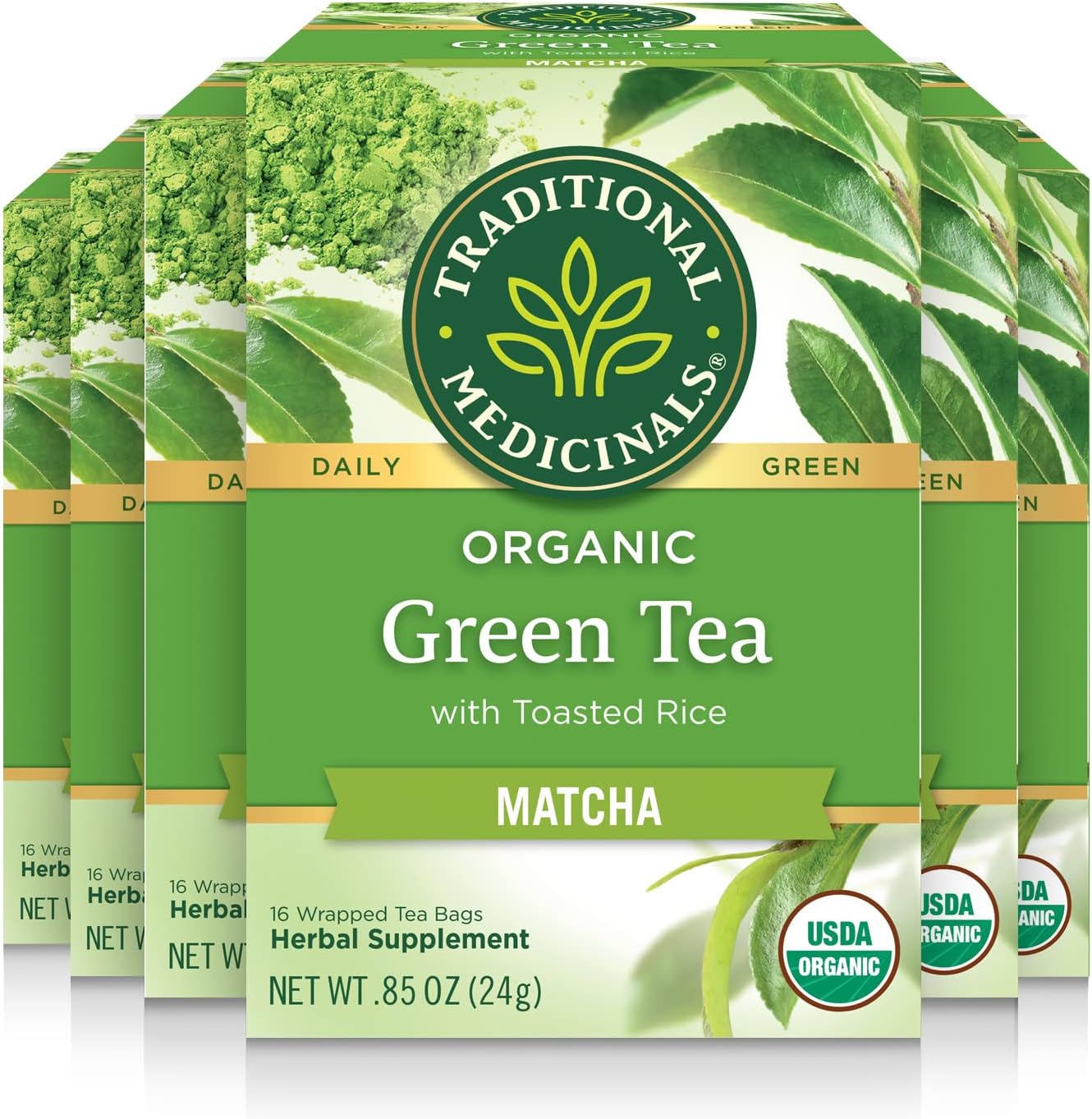 Traditional Medicinals Organic Green Tea Matcha | With Toasted Rice Tea Bag | Caffeine Free | Herbal Supplement | 16 Tea Bag