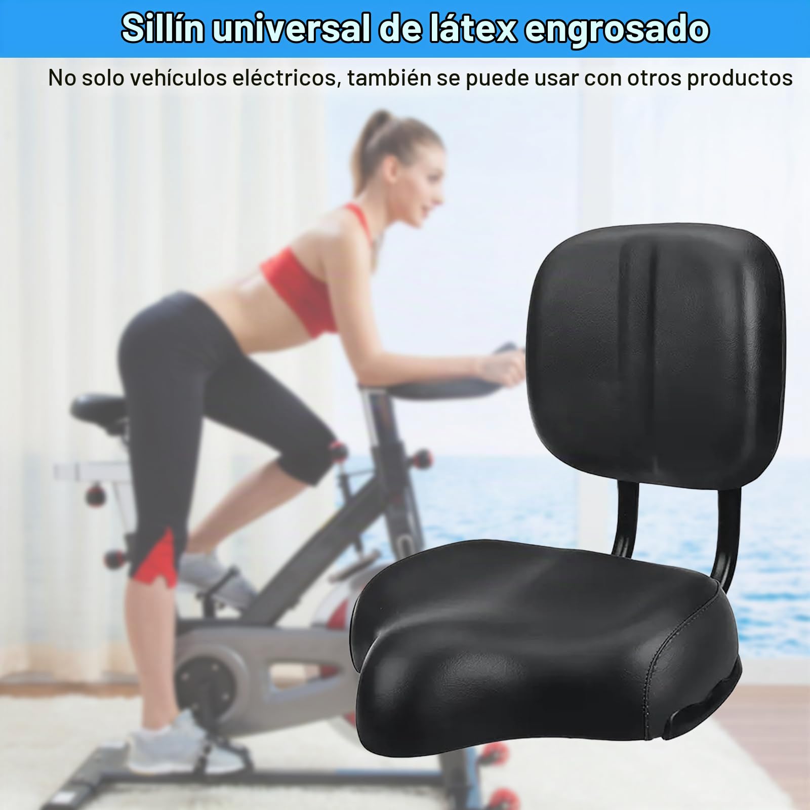 Sillín de Bicicleta, Sillín de Bicicleta de Gran Tamaño, Sillín de Bicicleta con Respaldo, Sillín de Bicicleta con Respaldo Ajustable, Cojín de Asiento Trasero Suave de Repuesto para Bicicletas