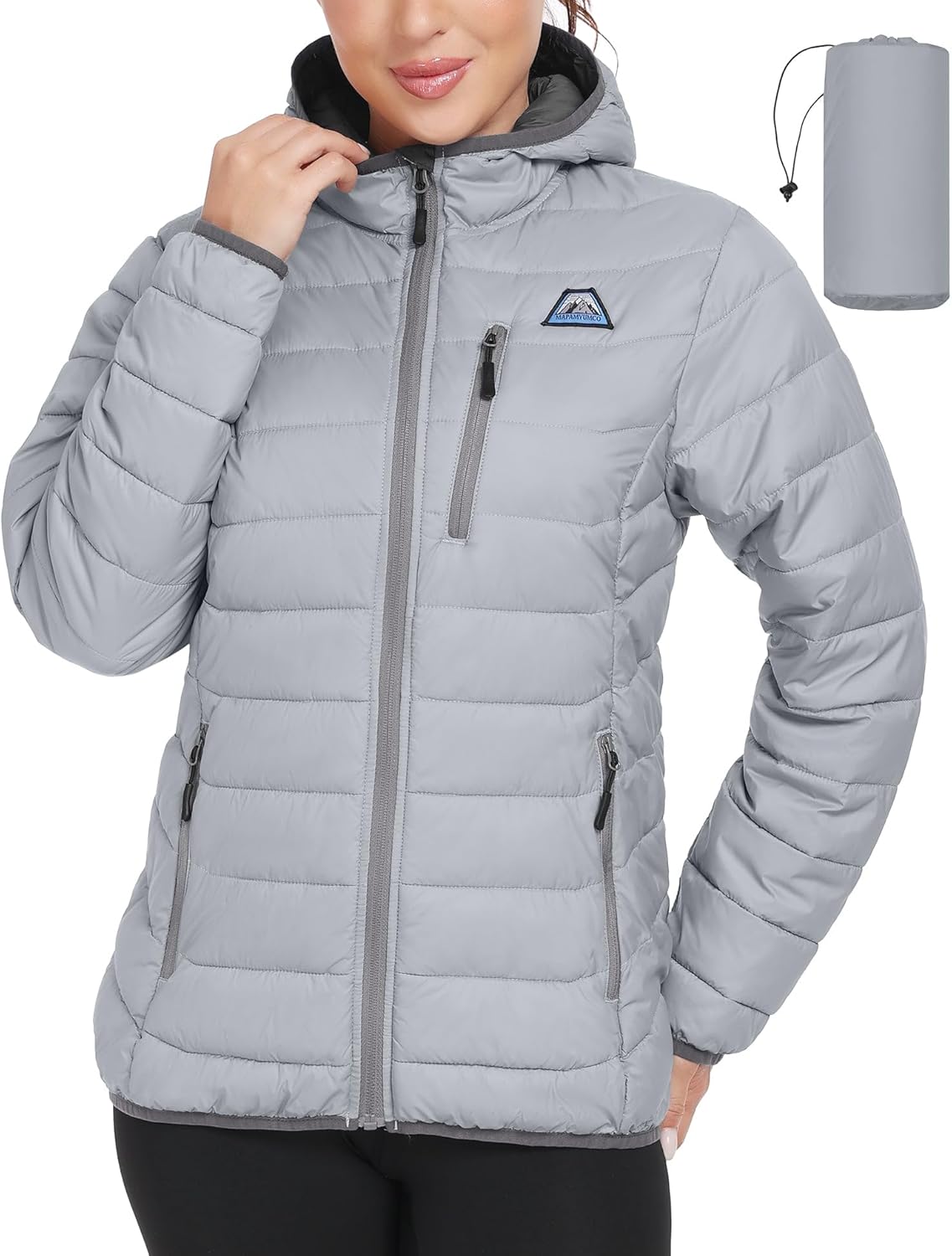 Mapamyumco Women's Packable Puffer Jacket Winter Lightweight Water-Repellent Quilted Coat with Hood and Zip Pocket