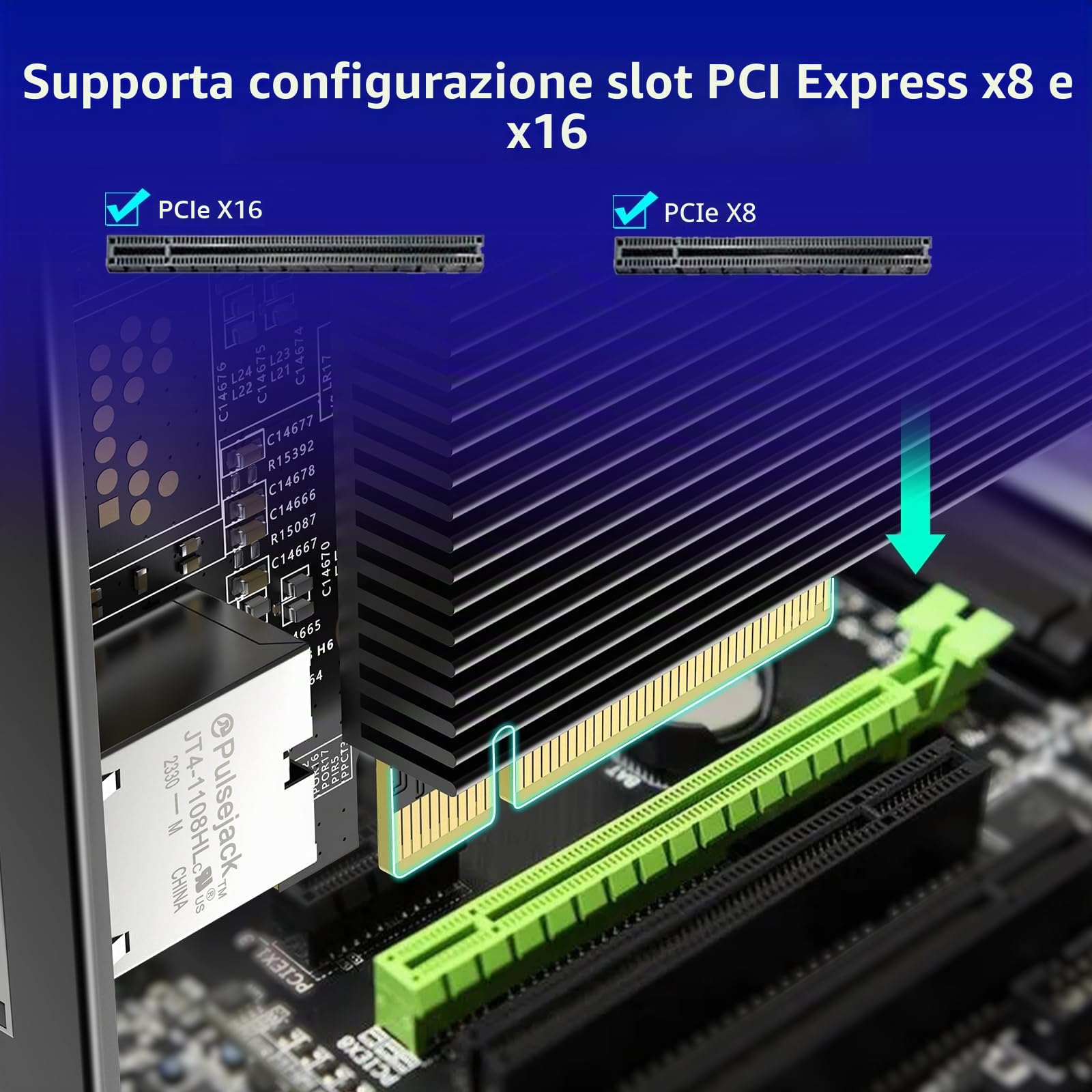 VIMIN Scheda di Rete PCI-E 10G con 10Gbps RJ45 Ports, Controller X540-T1, Scheda Adattatore Ethernet 10Gb Compatibile con PCI Express X8, X16, Supporta Windows/Windows Server/Linux/VMware