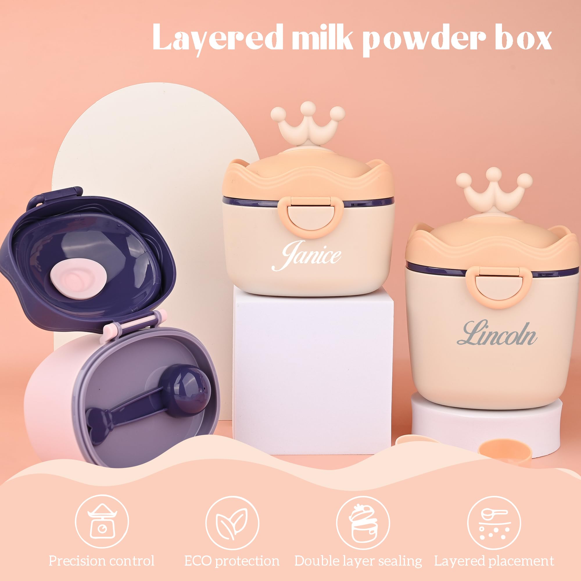 BUGMKCS Personalized Formula Container, Portable Formula Dispenser for Baby with Carry Handle and Scoop for Travel Outdoor, Milk Powder Dispenser on the Go, Protein Powder Travel Container