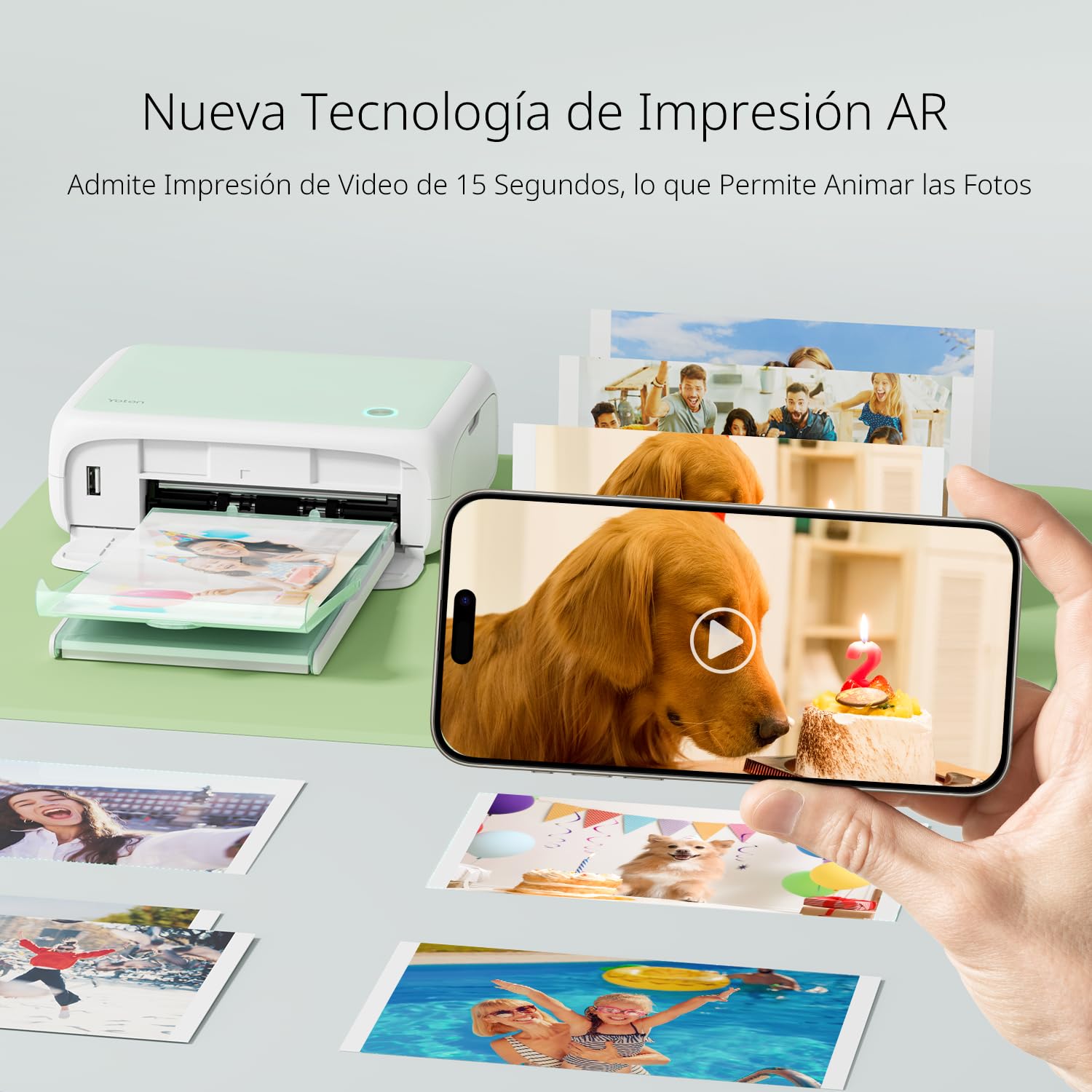 YOTON Impresora Fotos Movil, Impresora Portatil con 54 Papel de Impresión (4"x6"), Conexión Wi-Fi, Imprimir Foto de Identidad y Impresión de Vídeo AR, para iOS/Android/PC (Sistema Mac no Compatible)