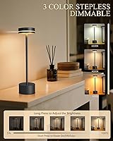 Vista 3 de Paquete de 2 lámparas de mesa LED inalámbricas recargables, lámpara de escritorio LED portátil de 5000 mAh, funciona con pilas, luz de mesa