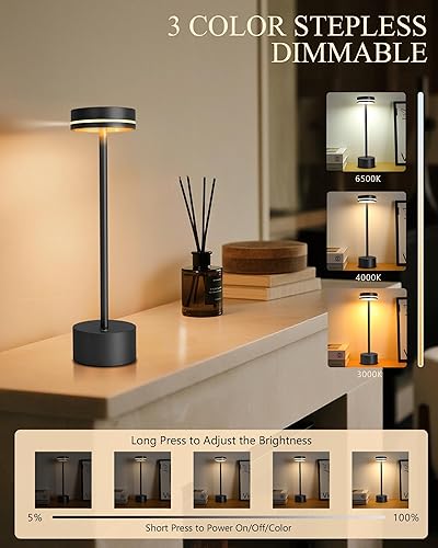 Miniatura 3 de Paquete de 2 lámparas de mesa LED inalámbricas recargables, lámpara de escritorio LED portátil de 5000 mAh, funciona con pilas, luz de mesa