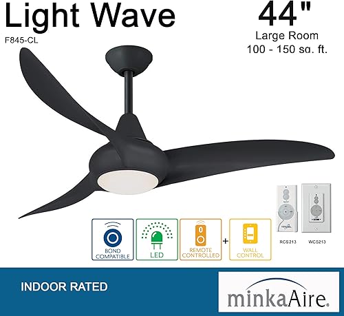 Miniatura 4 de Minka-Aire Ventilador de techo F845-CL Light Wave de 44 pulgadas, acabado carbón con control remoto y control de pared adicional