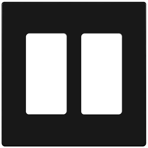 ENERLITES SI8832-BK - Placa de pared decorativa para tomacorriente, sin tornillos, segura para niños, 2entradas, 4.68 x 4.73pulgadas, policarbonato