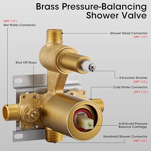 Miniatura 4 de SOEBIZ Sistema de ducha de lluvia, mezclador de cabezal de ducha de latón antiguo, juego de ducha de lluvia de lujo con válvula de equilibrio de