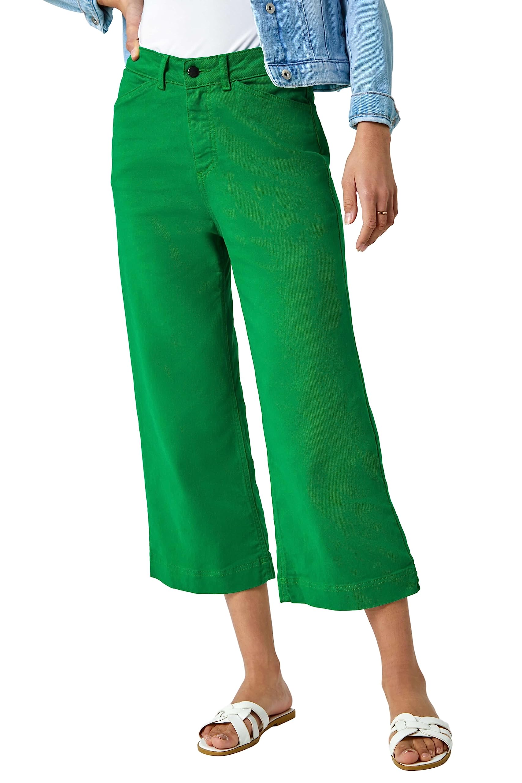 Roman Originials Denim Culottes for Women UK Ladies Cotton Cropped Trouser Wide Leg Jean Stretch Pants Capri 3/4 Length Three Quarter Summer Loose Casual Spring Lounge Pockets