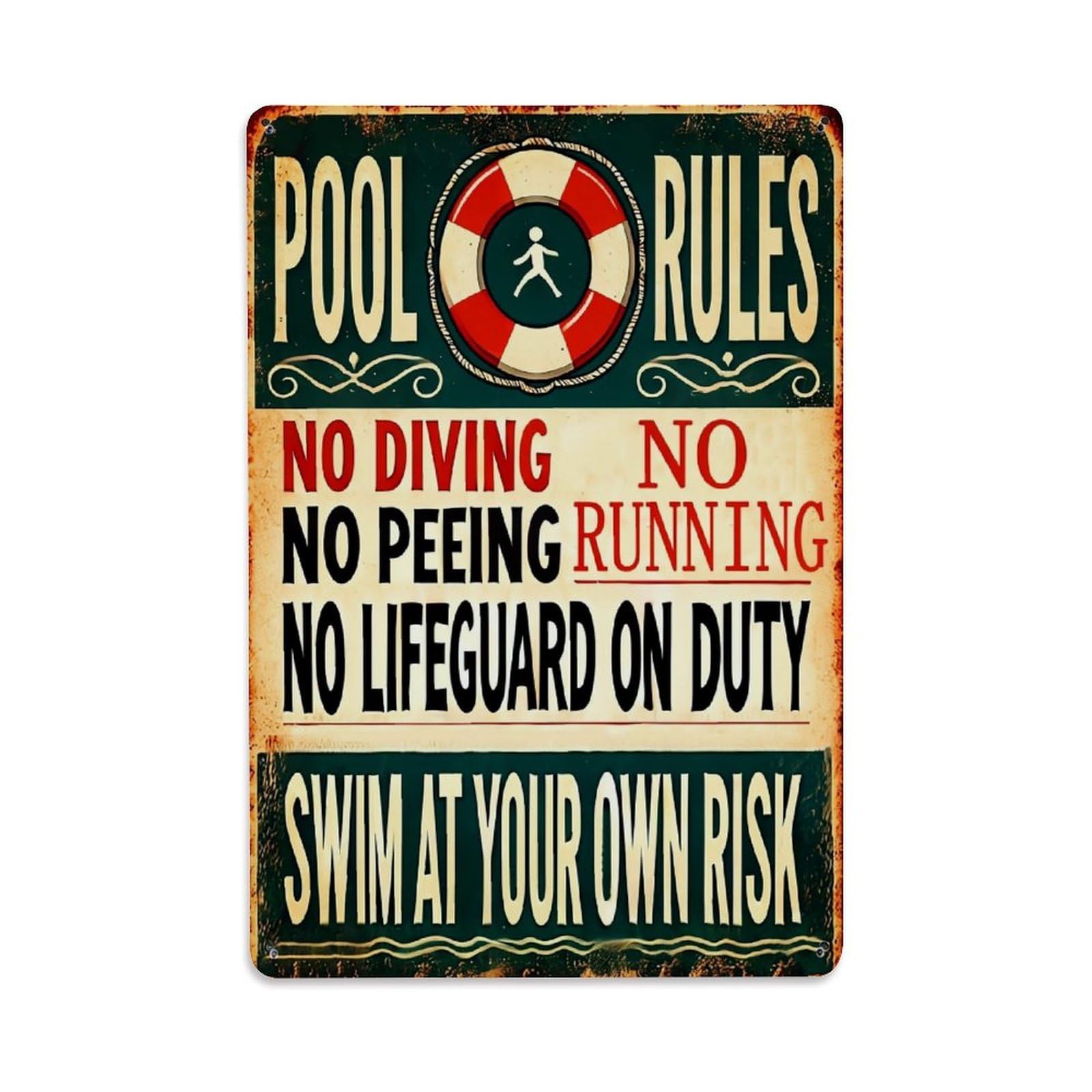 Jdfenggu Vintage Pool Rules Sign Pattern Print Retro Metal Tin Sign, Decor Art Poster For Bar, Home, Man Cave, Kitchen, Laundry Room Gift 8X12inch