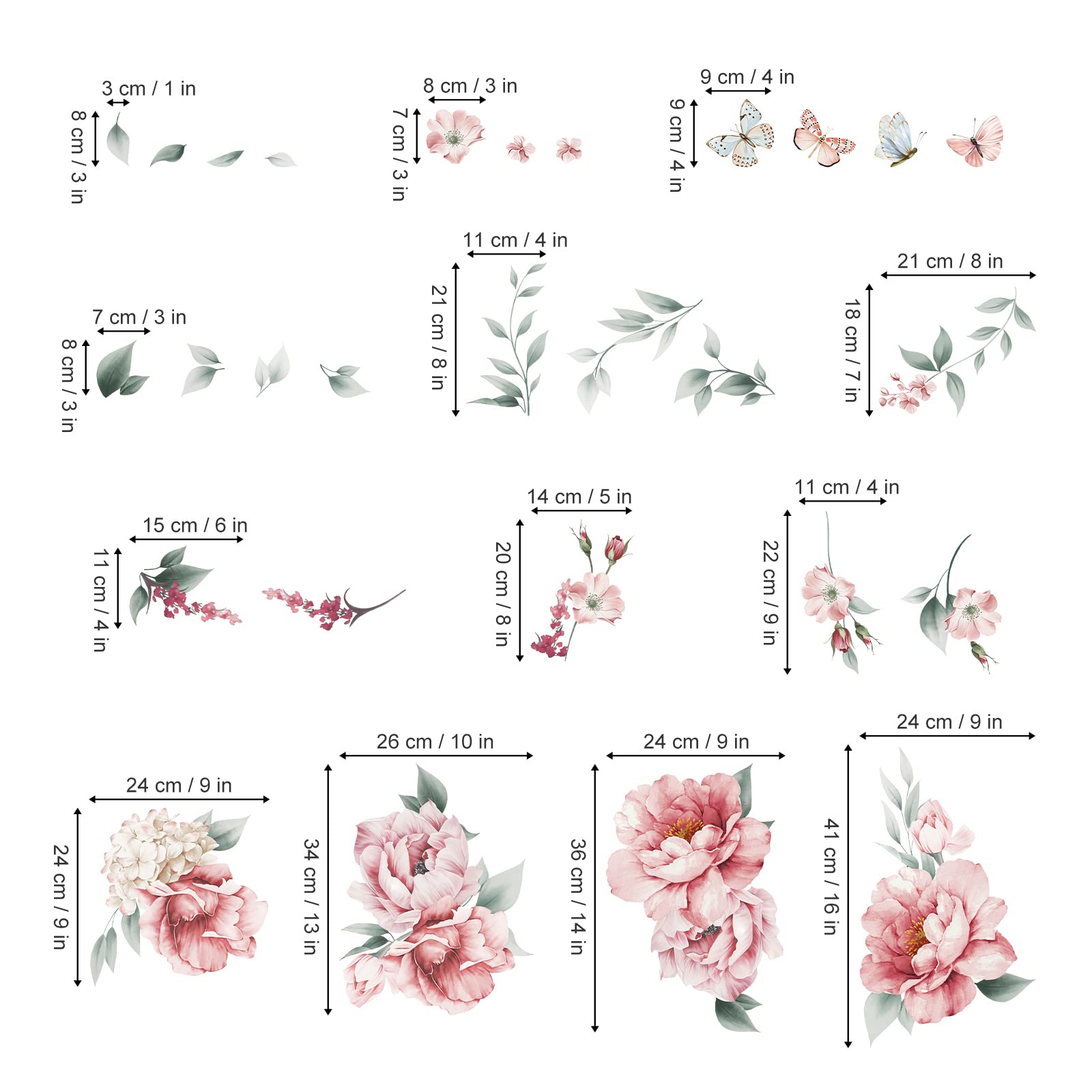 Stickers Muraux Branche De Fleurs Roses Et Oiseaux - 4 Feuilles 30x90 Cm, Autocollant Déco Salon, Chambre, Bureau, Amovible
