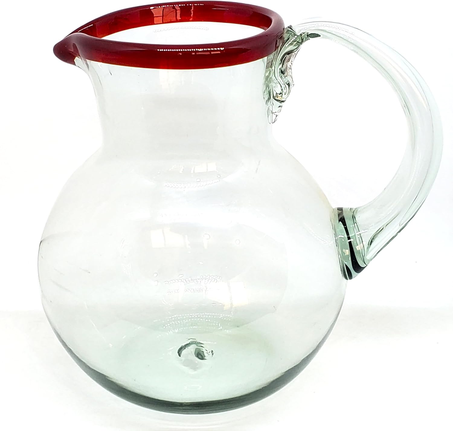 Ruby Red Rim 120 oz Large Bola Pitcher, Recycled Glass, Lead-free, Toxin-Free (Pitcher)