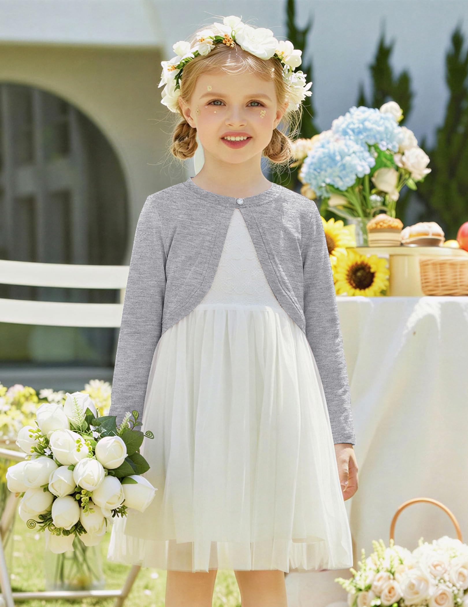 Arshiner Cárdigan para Niña Festivo Bolero de Algodón Chaqueta de Comunión con Botón de Diamante 5-13 años — view 2