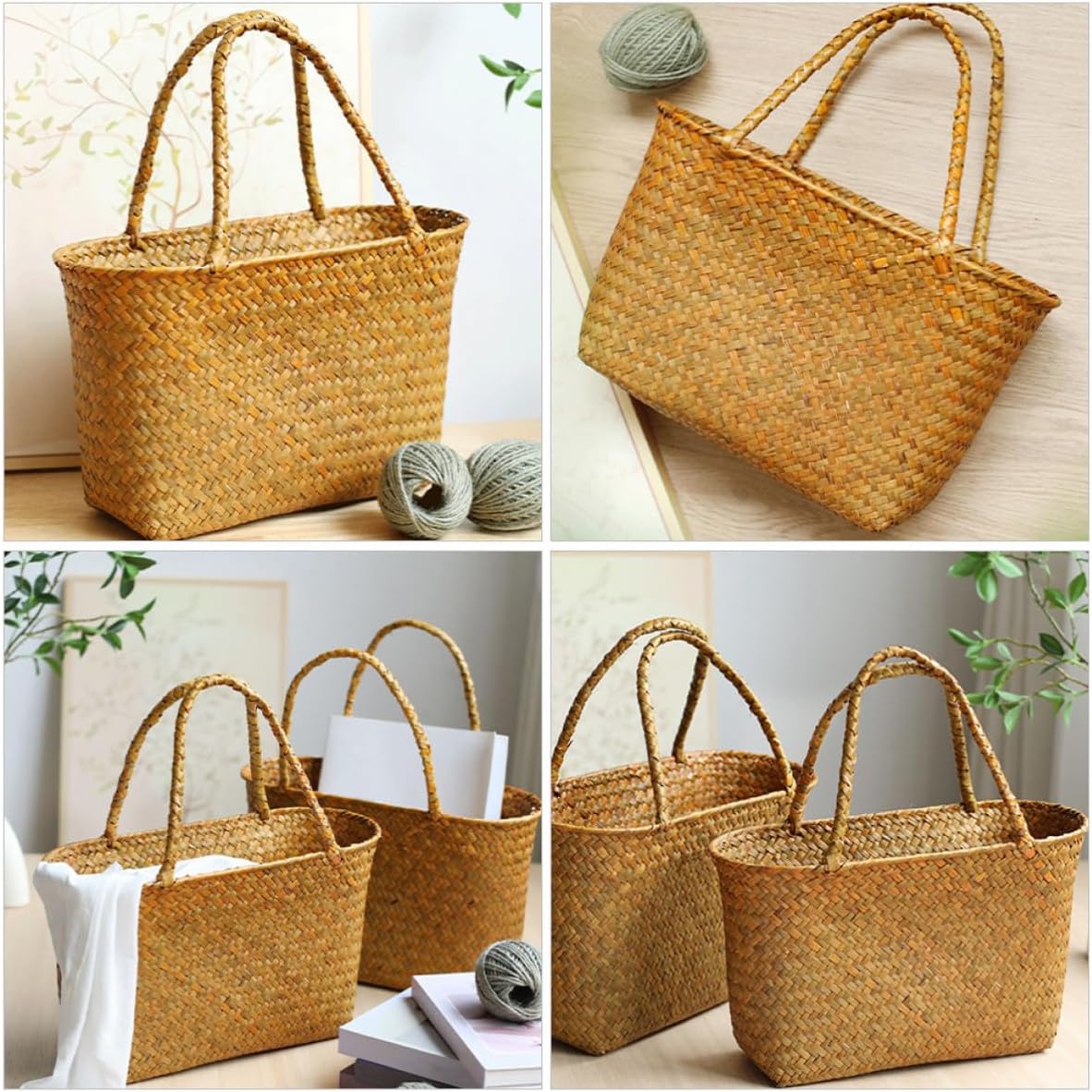 Woven Basket Hand Woven Tote Bag with Handle Straw for Fruits image 5