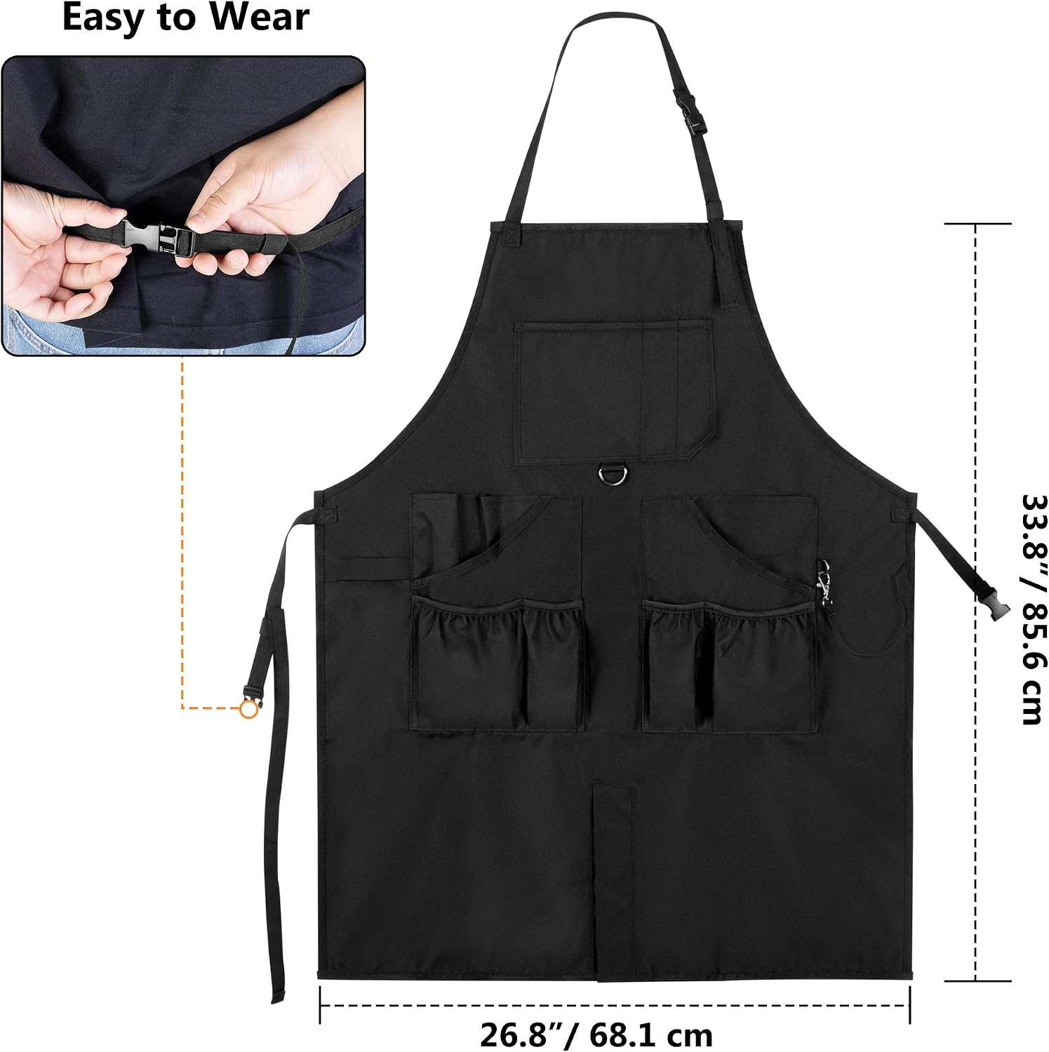 HODRANT Barber Apron for Men & Women with Multiple Pockets | Water-resistant Hair Stylist Apron with Adjustable Neck Strap for Hairdresser, Cosmetology, Bleach-proof Salon Smock