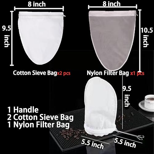 Miniatura 4 de Paños de queso para colar con asa, 3 coladores de malla extra fina reutilizables, 2 bolsas de leche de nueces de algodón y 1 bolsa de filtro de
