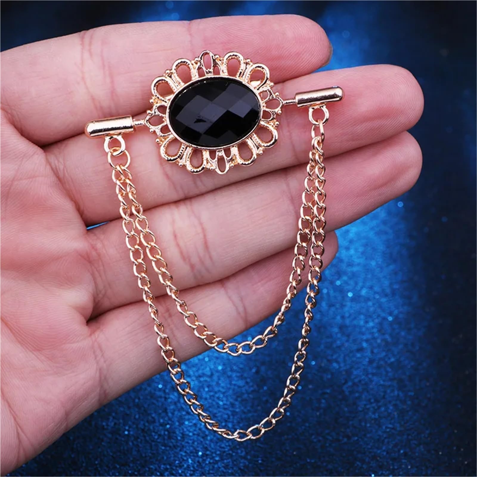 Cadena para broche, Broche vintage con borlas y cadena ovalada de diamantes imitación para hombre broche hebilla para solapa mujer traje camisa ropa