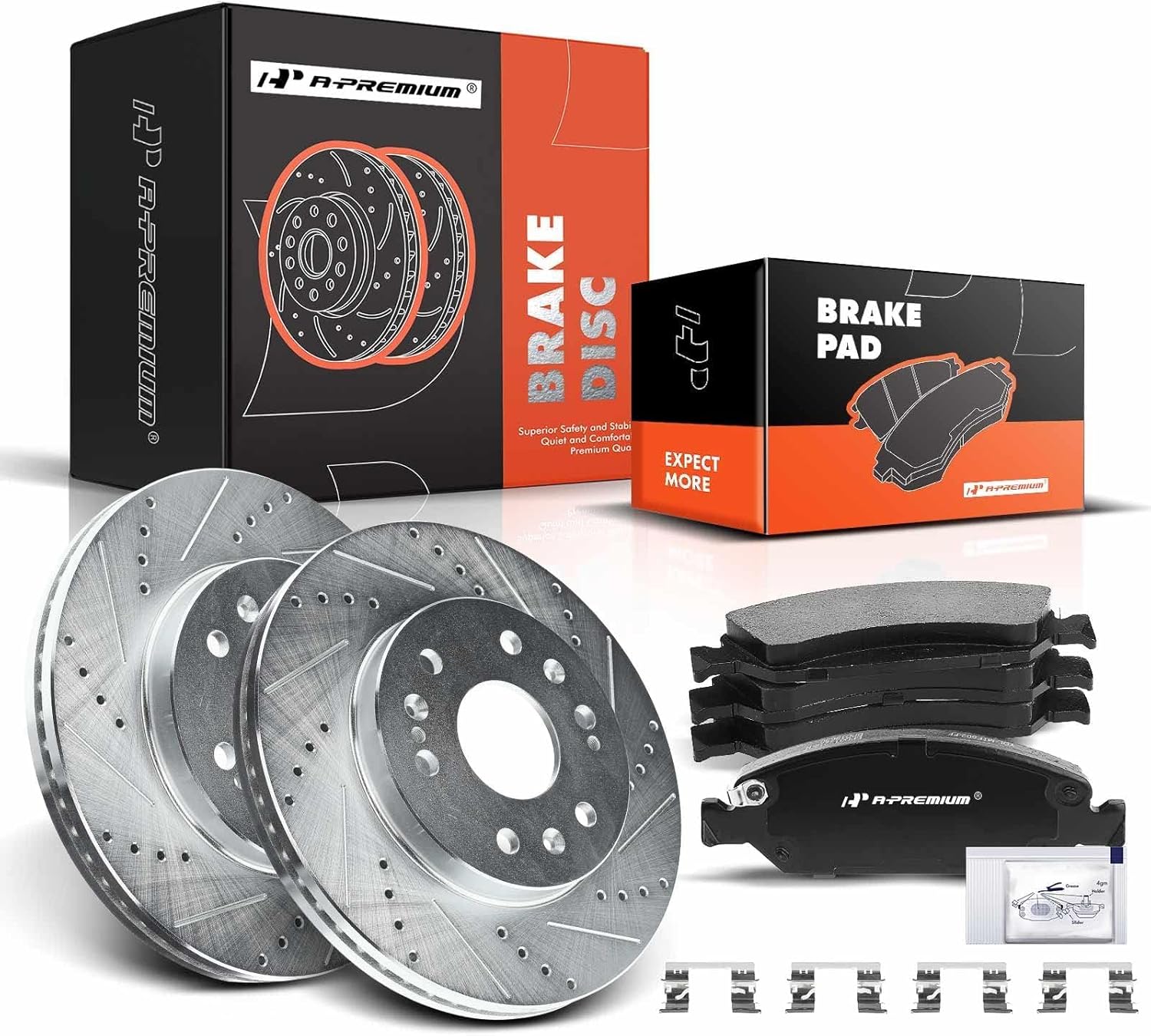 A-Premium 12.99 in(330mm) Front Drilled and Slotted Disc Brake Rotors + Ceramic Pads Kit Compatible with Select Cadillac, Chevy & GMC - Silverado, Suburban, Express, Sierra, Yukon, Escalade, Avalanche