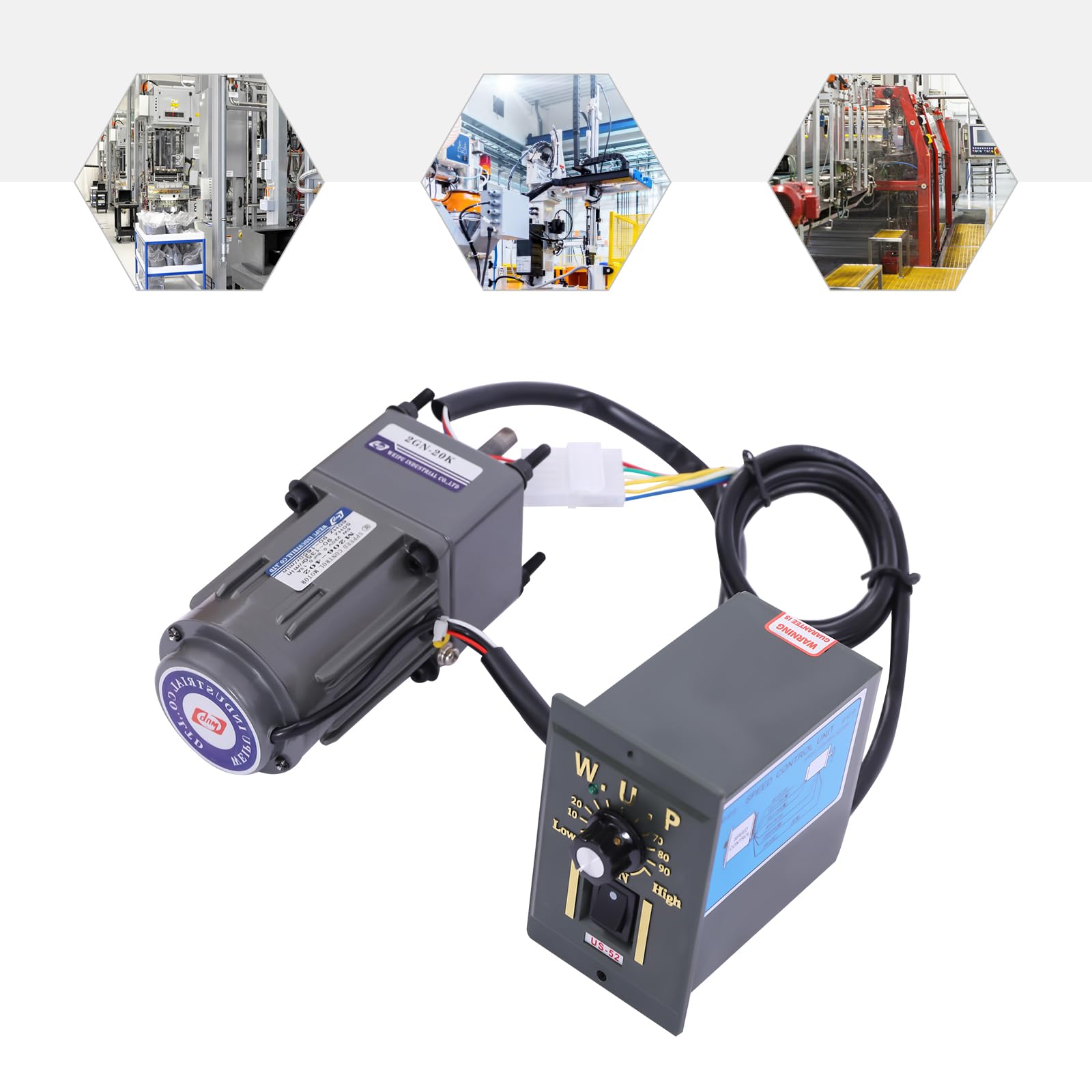 Motore elettrico da 220 V, motore industriale, regolatore di velocità (20 k), 0-68 giri/min, basso rumore con istruzioni e regolatore.