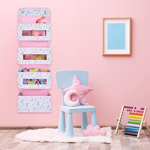 Miniatura 7 de WERNNSAI Organizador de puerta de unicornio  39 x 12 pulgadas transparente para ventana de bebé niñas sobre la puerta, organizador de baño,