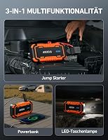 AstroAI P10 Jump Starter portabil 12V pentru mașină și motocicletă, pentru motoare pe benzină de 10,0 L și diesel de 8,0 L, cu iluminare LED 5