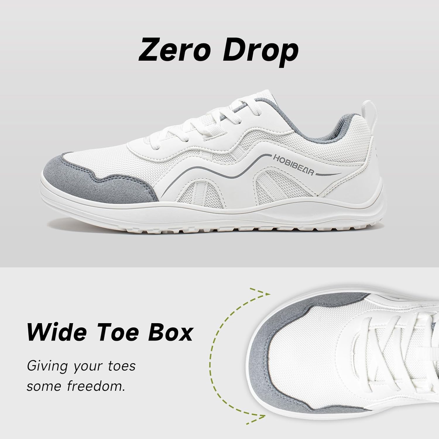 HOBIBEAR Men's Wide Toe Box Barefoot Sneakers | Zero Drop | Lightweight Walking Shoes