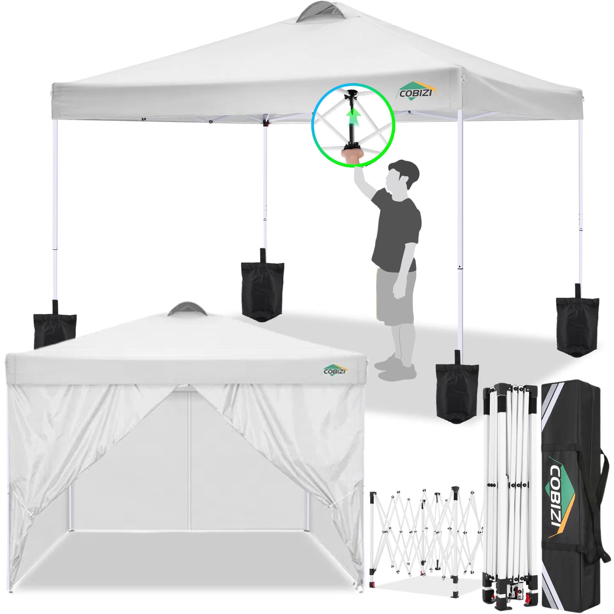 COBIZI Tonnelle de Jardin 3x3m Pliante Imperméable avec 4 Côtés Amovibles