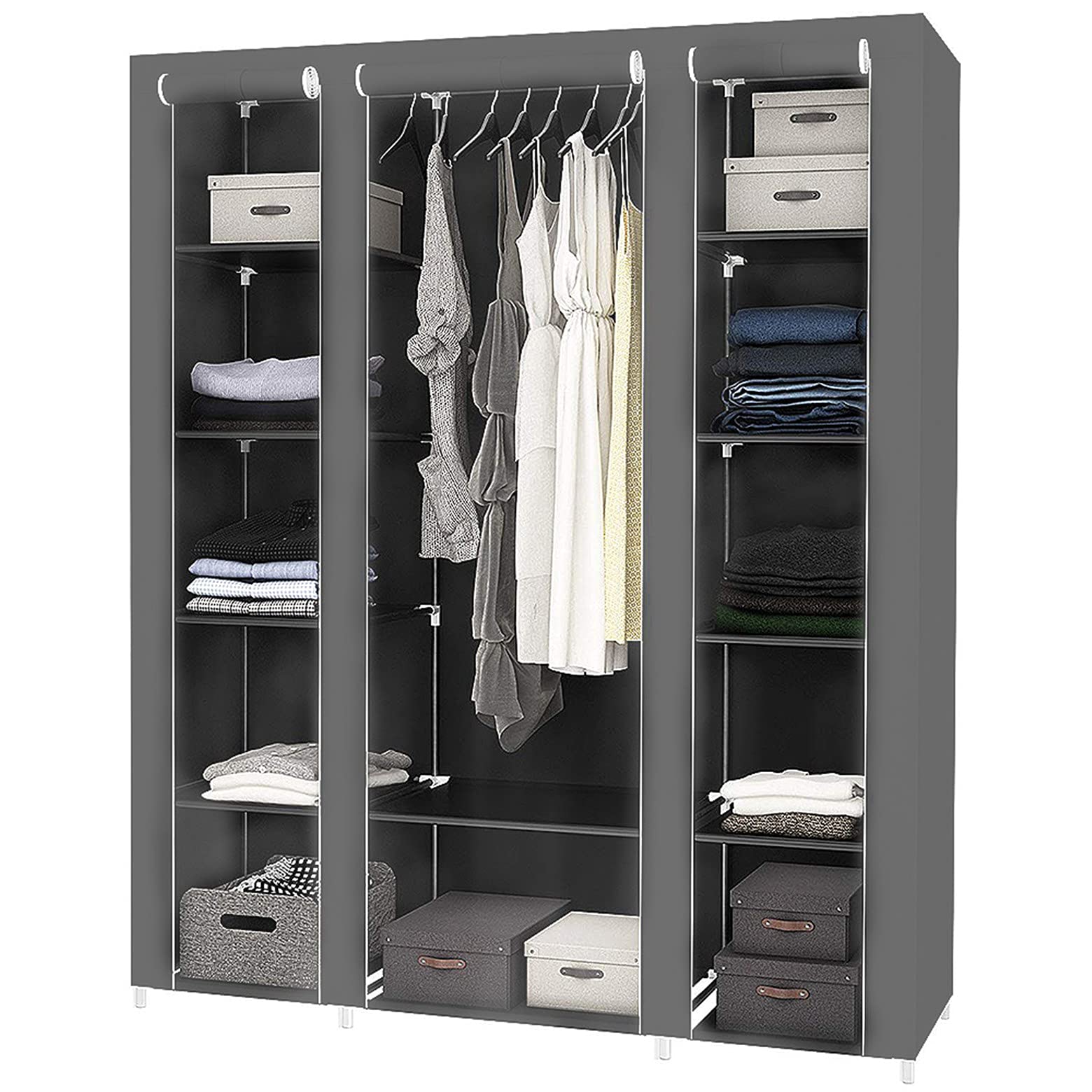 Armoire de Rangement en Toile,Armoire de Rangement- Garde-Robe/Penderie en Tissu Non-tissé/Armoire à vêtements (172 * 134 * 43cm, Gris)