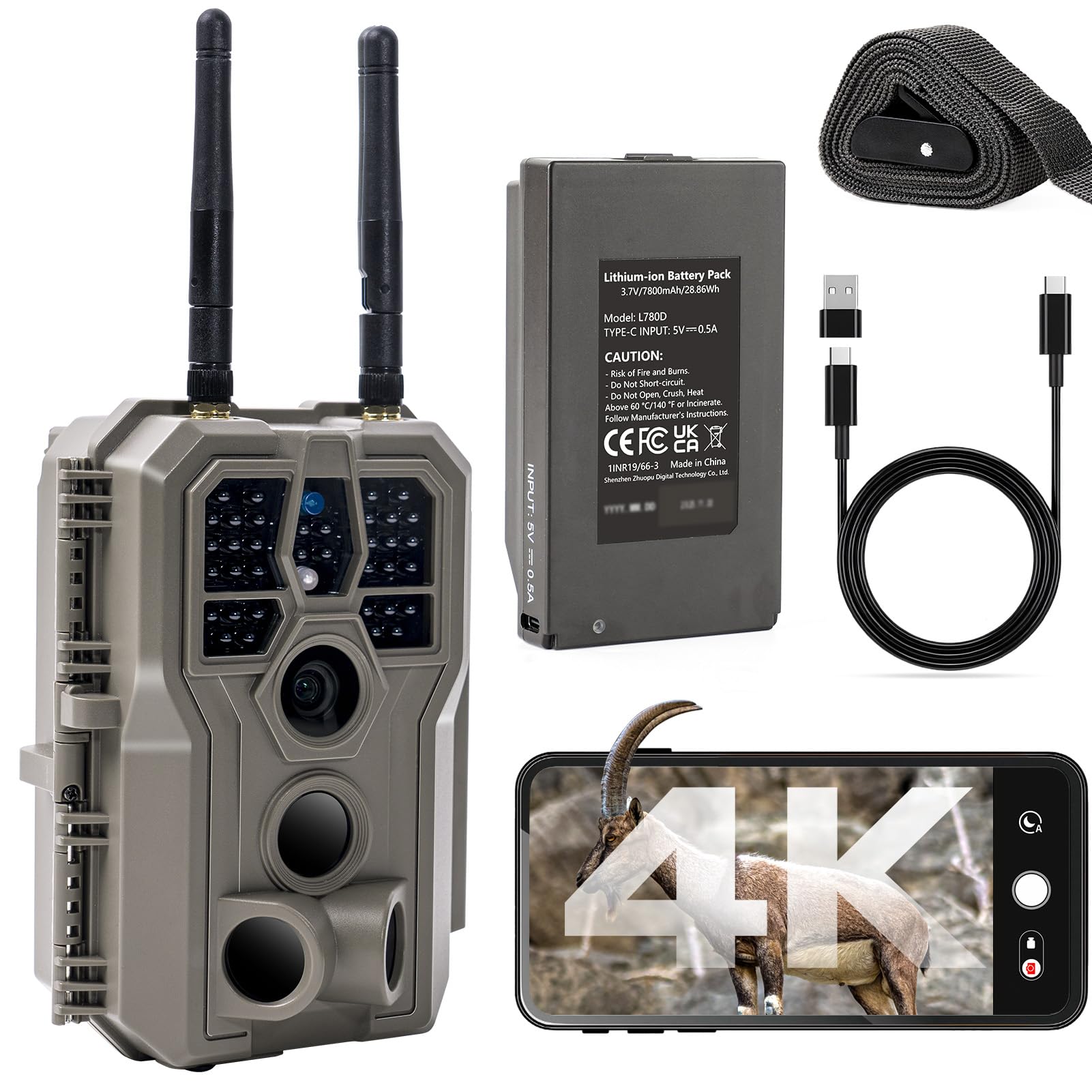 GardePro E8 2.0 Pro 4K Camera de Chasse WiFi, Batterie de 7800 mAh | Portée WiFi de 50 Mètres, 64MP Caméra de Chasse Connectée Telephone, Camera Vision Nocturne Animaux Exterieur