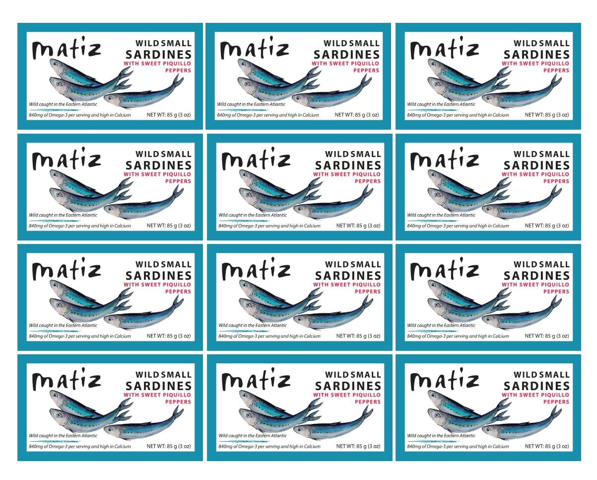 Matiz Sardinillas with Piquillo Peppers | Baby Sardines 3 Ounce | Product of Spain | Wild Caught |