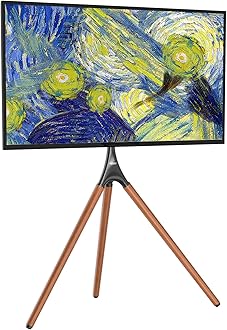 WALI Tripod TV Stand, Modern Easel TV Stand for 45 to 65 inch Screens, Portable TV Floor Stand with Beech Wood Legs Stand, Height Adjustable Corner TV Mount for Home, Studio,Office (TFS001XL), Black