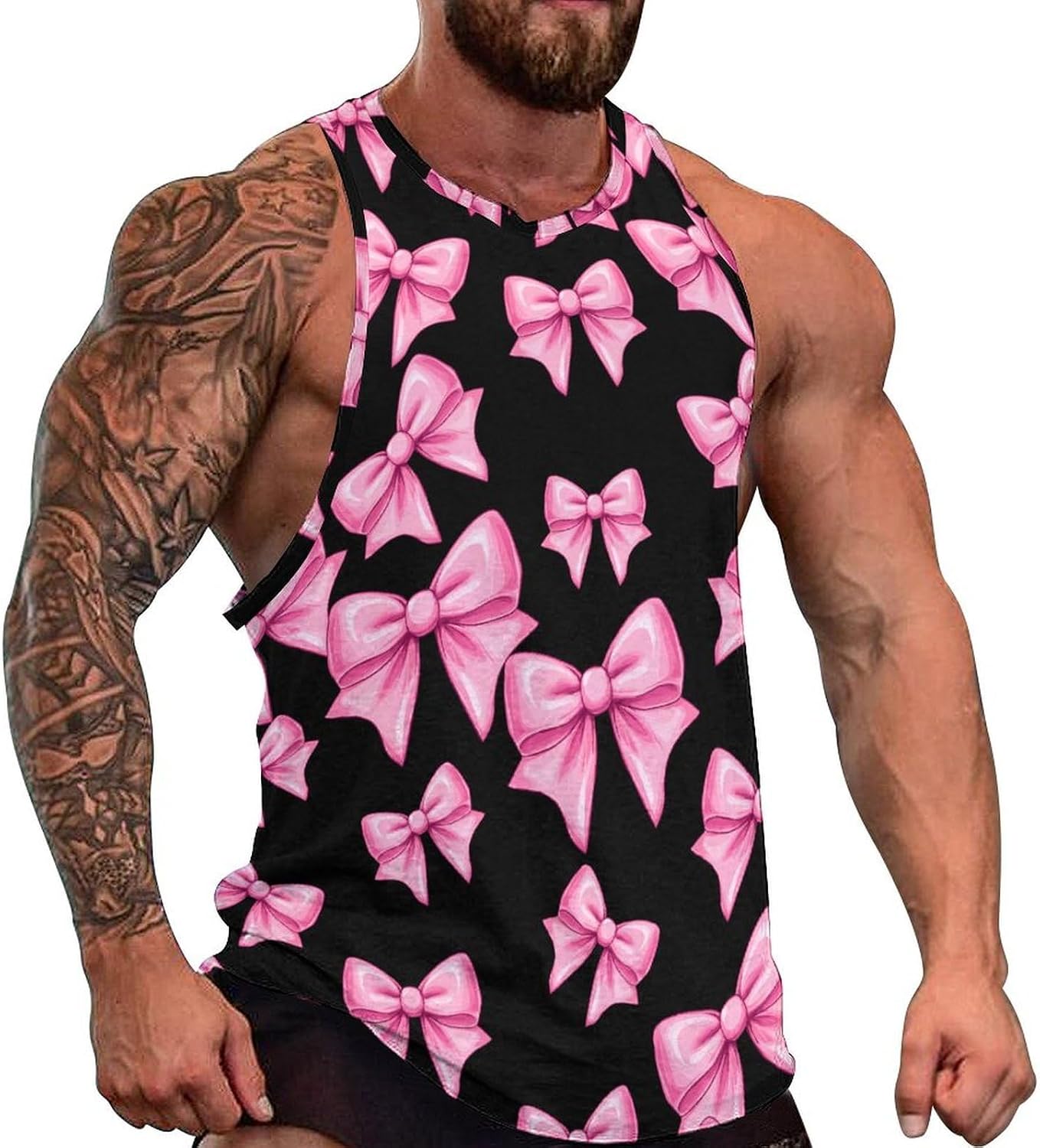 Bow Print Men's Tank Tops Sleeveless Muscle Shirts for Men Lightweight Vest Crew Neck T-Shirts