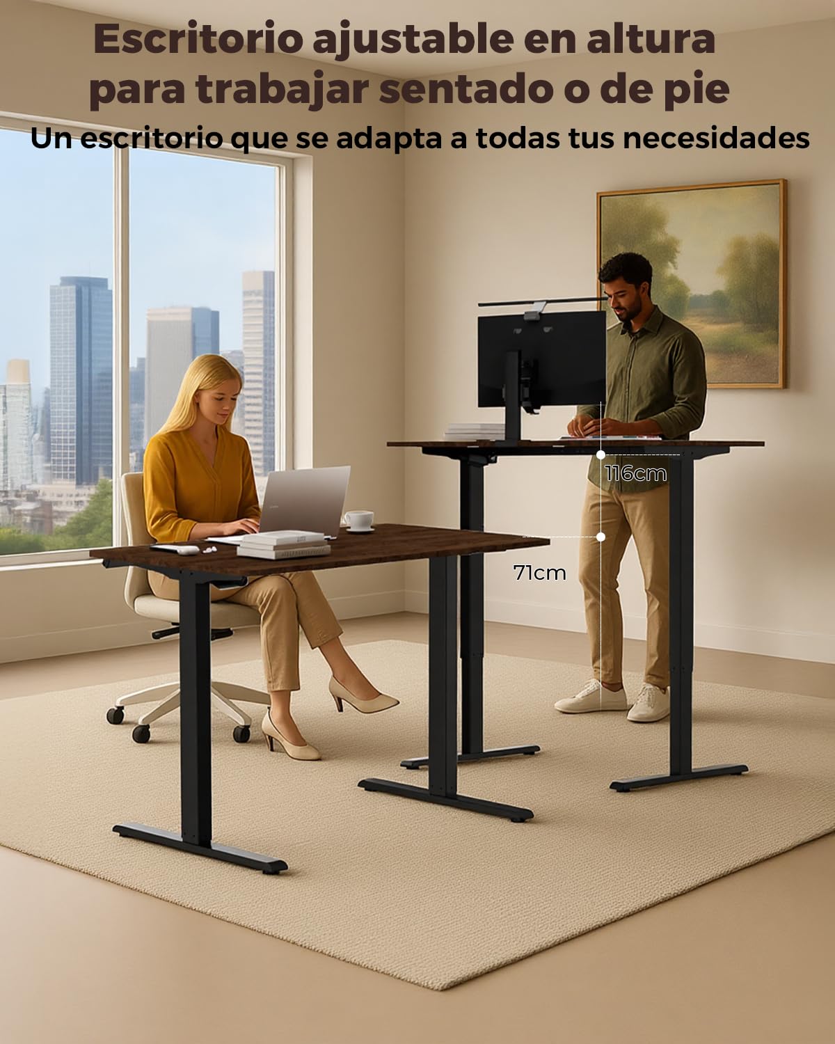Escritorio Elevable Eléctrico, Mesa de Trabajo Ajustable en Altura, Mesa de Oficina en Casa con Tablero Ensamblado, 120 x 60 cm, para Trabajo, Redacción, Juegos