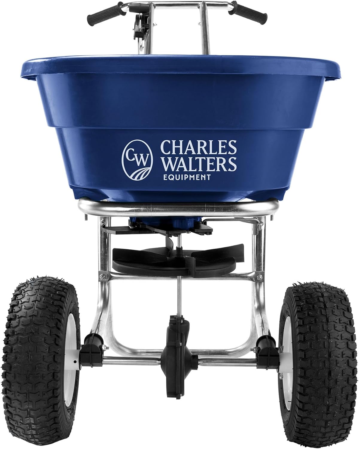 Charles Walters Equipment CW2500 Landscape Rated Broadcast Spreader with Painted Steel Frame for Spreading Fertilizer and Ice Melt on Lawns, Walkways, and Driveways, 80lbs Capacity, 38" x 33"