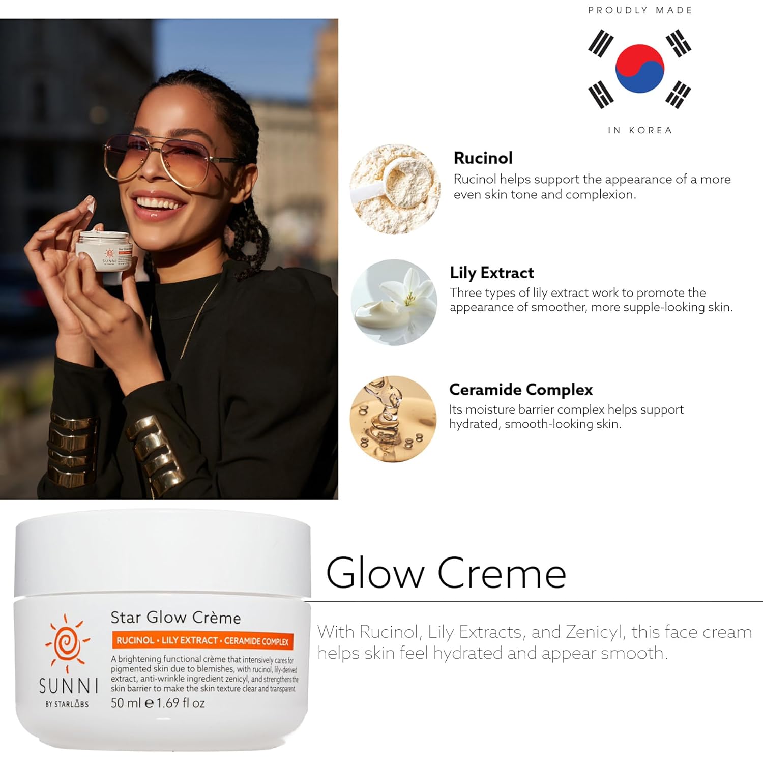 Hansi Naturals SUNNI Star Glow Creme, Brightening Face Cream with Rucinol and Lily Extract, 1.69 fl oz